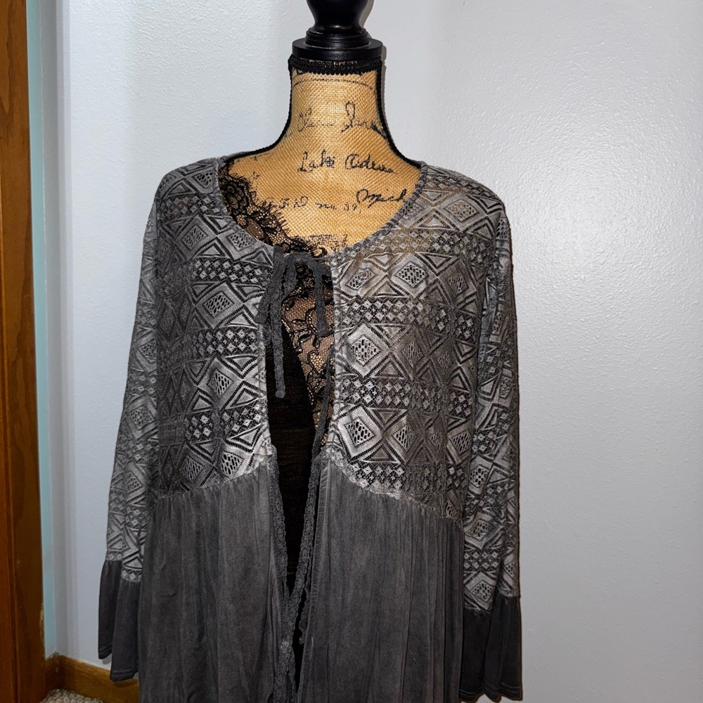 POL Charcoal Lace Knit Cardigan